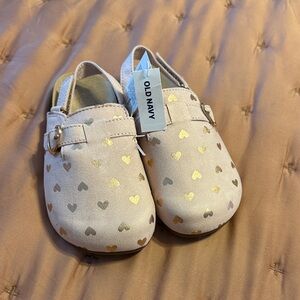 Old Navy Pink kids Slip-On clog with rose gold Metallic Heart Print